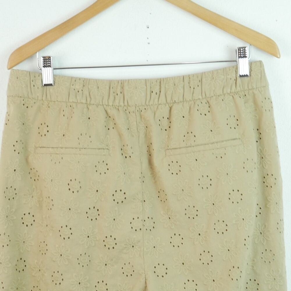 Ann Taylor Large Easy Ankle Eyelet Pants Tan Pull On Cotton Spring Crop Pockets - Picture 7 of 9
